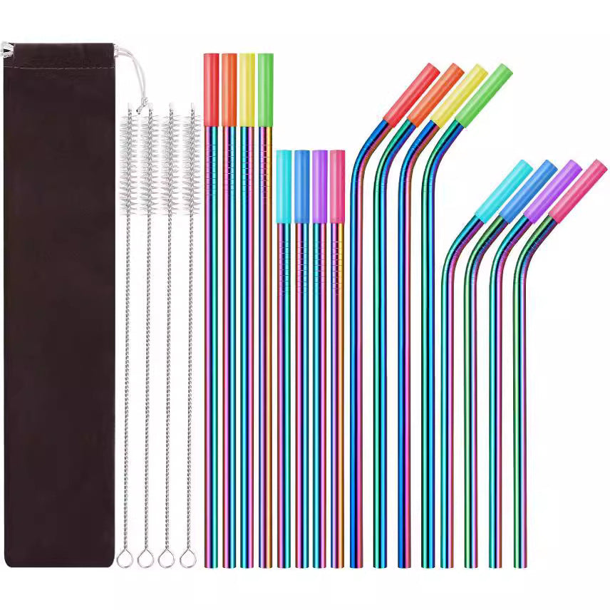 304 Stainless Steel Straw Set with Silicone Mouth