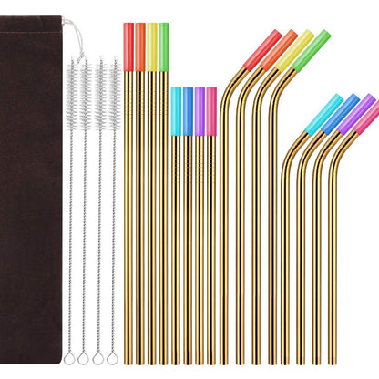 304 Stainless Steel Straw Set with Silicone Mouth