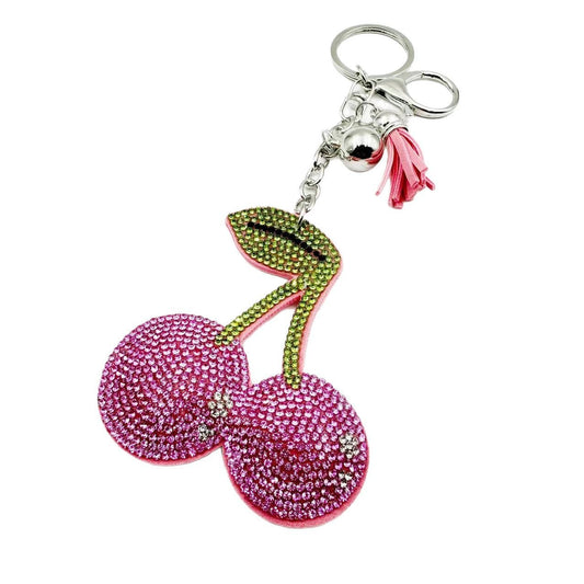 Cherry Rhinestone Velvet Keychain Cute Fashion Bag Accessory
