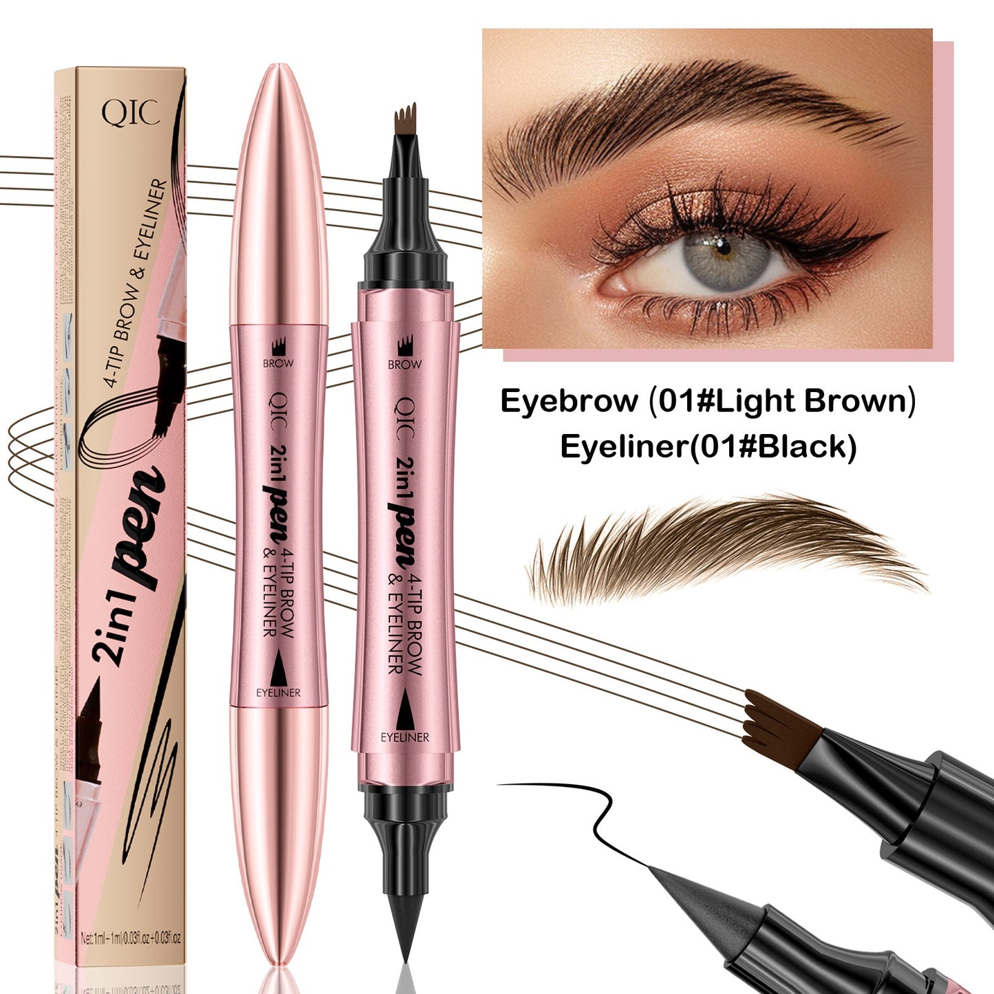 Double-headed 3D Eyebrow Pencil & Eyeliner - Four-fork Design