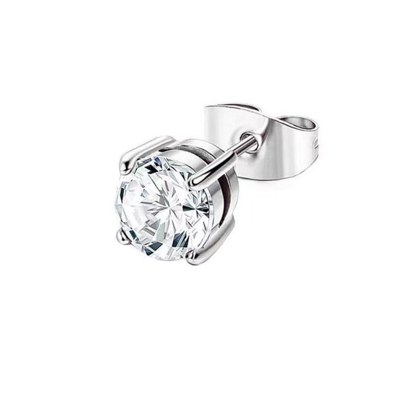 316 Stainless Steel Four-Claw Zircon Earrings