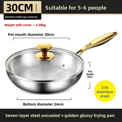 316 Stainless Steel Frying Pan with Glass Lid