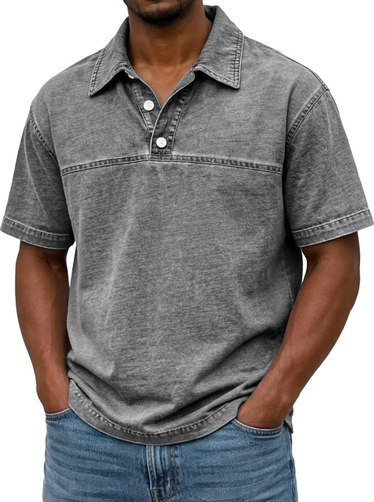 Buy Men’s Solid-Color Vintage Short Sleeve Lapel Polo