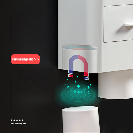 Magnetic Toothbrush Holder with Toothpaste Squeezer Storage