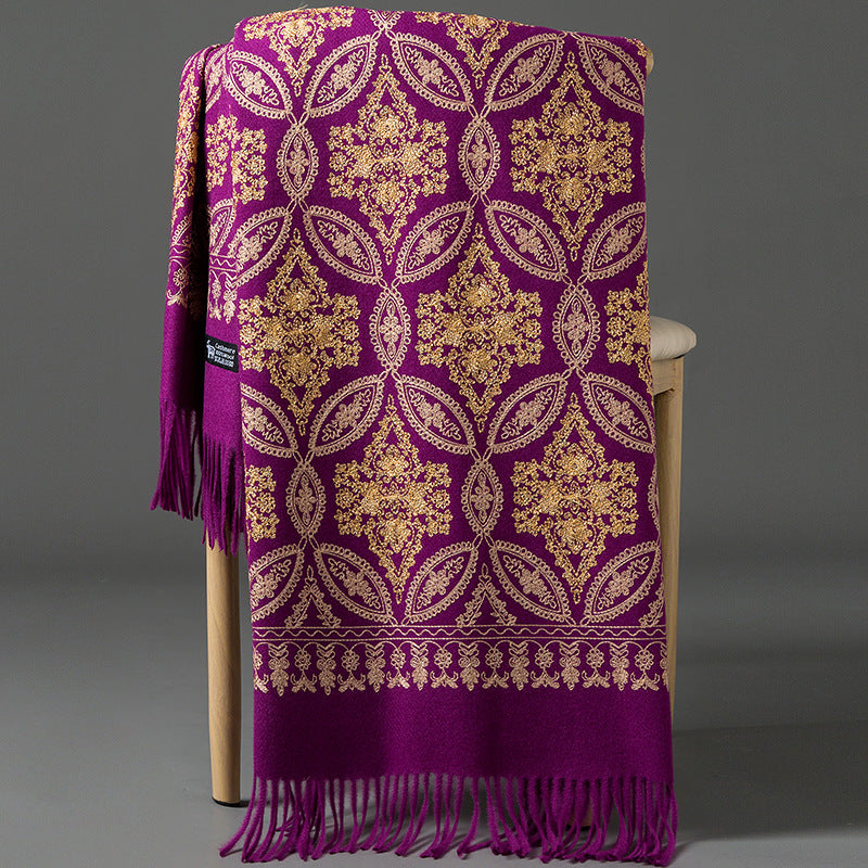 Buy Autumn Winter Golden Silk Lily Embroidered Xinjiang Cashmere
