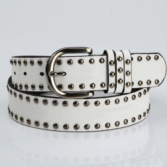 Womens Soft-leather Belt With Stylish Pin Buckle and Rivets