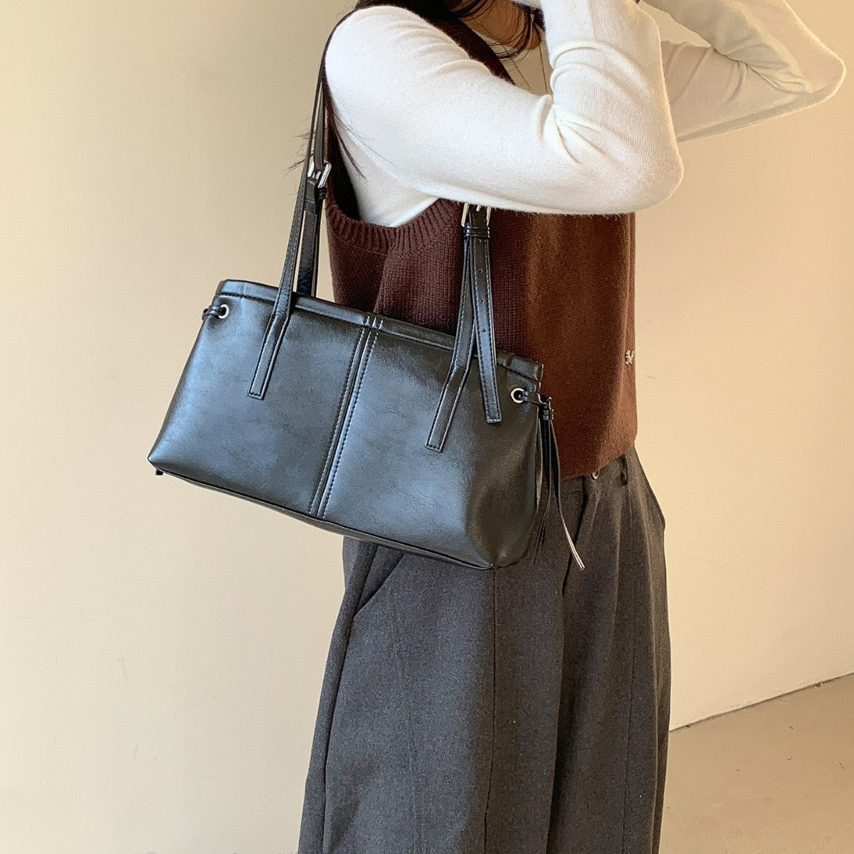 Korean Dongdaemun Retro Soft Leather Casual Shoulder Bag