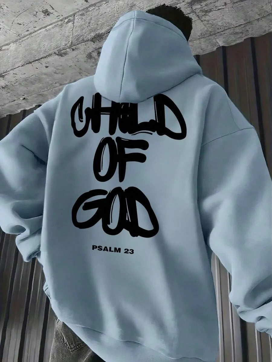 Men’s Letter-Print Hoodie – Fleece-Lined Pullover Top Comfort