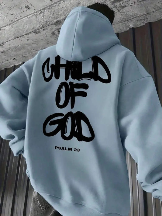 Men’s Letter-Print Hoodie – Fleece-Lined Pullover Top Comfort