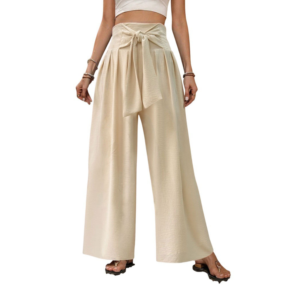 Buy Solid-Color High-Waist Tie-Front Wide-Leg Pants for Women