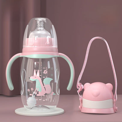 Baby Bottle with Straw Handle Wide Mouth for Daily Feeding