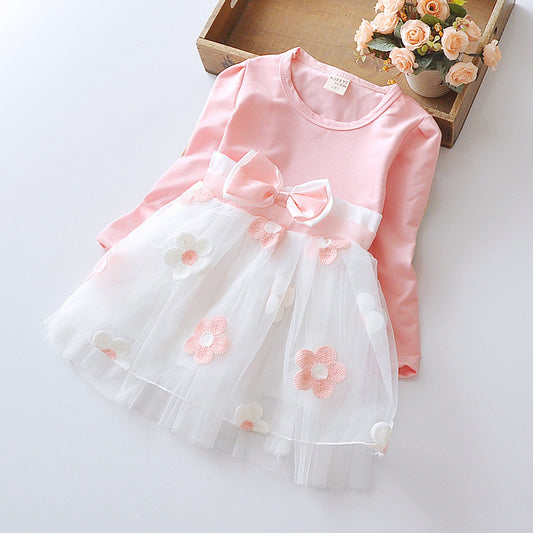 Long Sleeve Flower Bow Dress – Perfect for Special Occasions