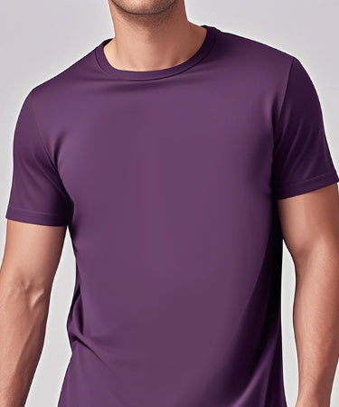 Buy Solid-Color Casual Short-Sleeve Crew Neck T-Shirt