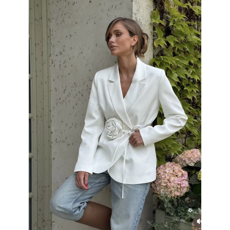 Buy Trendy Loose-Fit Lace-Up Blazer With 3D Floral Embellishments