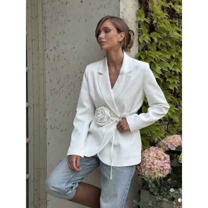 Buy Trendy Loose-Fit Lace-Up Blazer With 3D Floral Embellishments