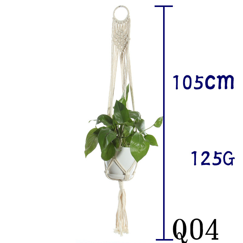 Flower Pot Net Bag – Beige Cotton Rope Indoor Plant Hanger