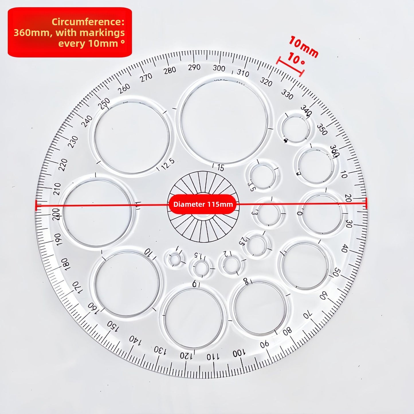 360-Degree Transparent Drawing Protractor