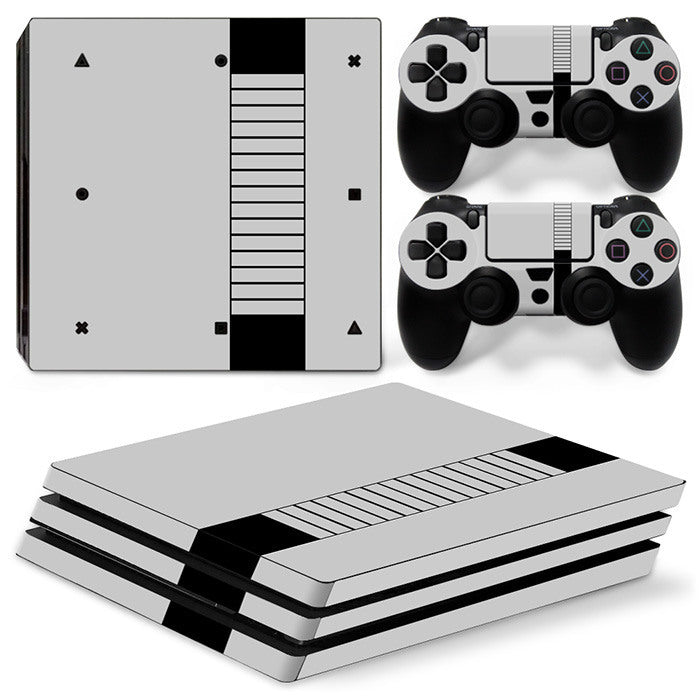 Gaming console and controllers with colorful abstract skin design on a white background Global swanky 5