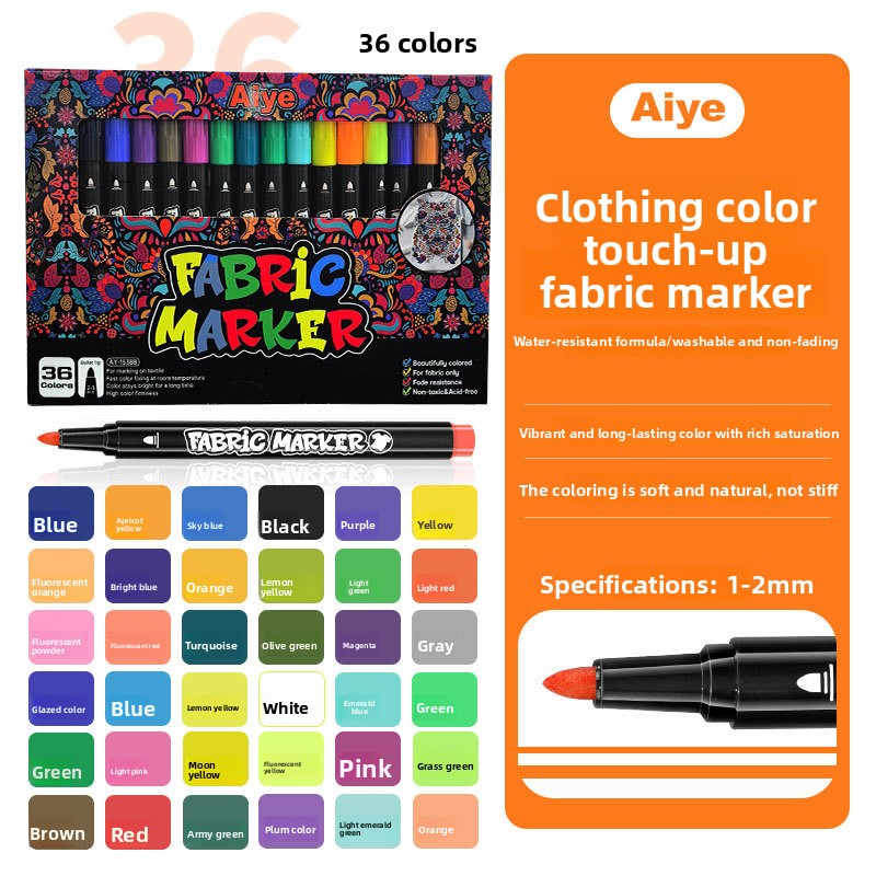 36-Color Fabric Markers, Washable & Waterproof for Clothes