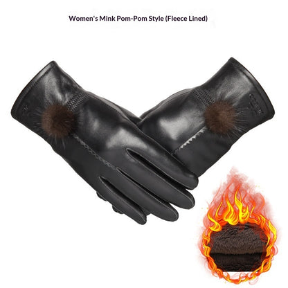 Warm Genuine Leather Gloves & Fleece Lining Waterproof Cozy