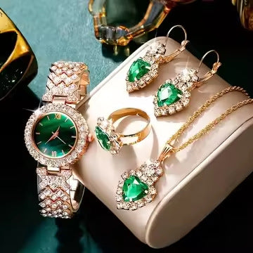 Colorful Crystals Quartz Jewelry Suit with Watch Stylish Set