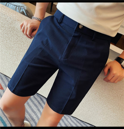 Men's Slim-Fit Striped Solid-Color Fashion Suit Shorts