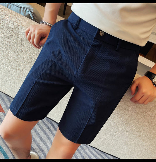 Men's Slim-Fit Striped Solid-Color Fashion Suit Shorts
