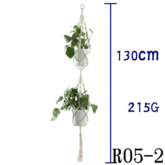Flower Pot Net Bag – Beige Cotton Rope Indoor Plant Hanger