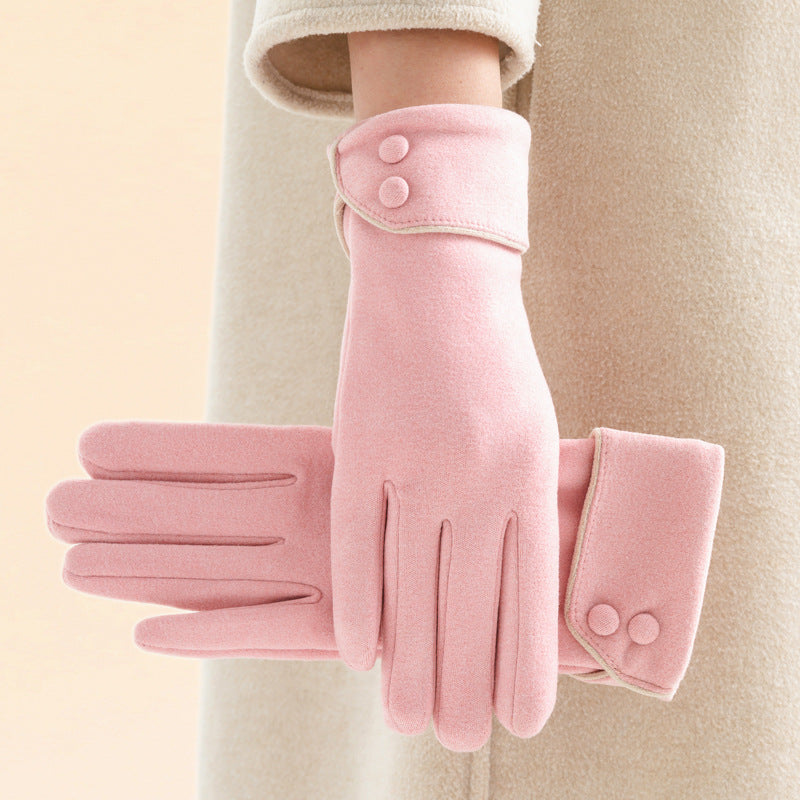 Warm Fleece-Lined Women's Gloves with Graceful Bow Design