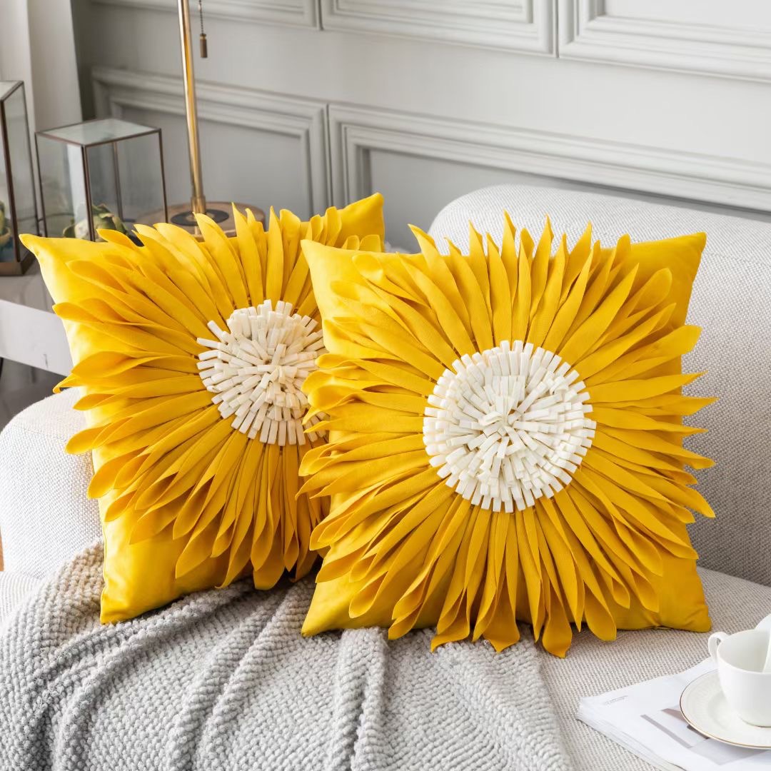 White Throw Pillow – Modern Velvet 3D Chrysanthemum Cushion