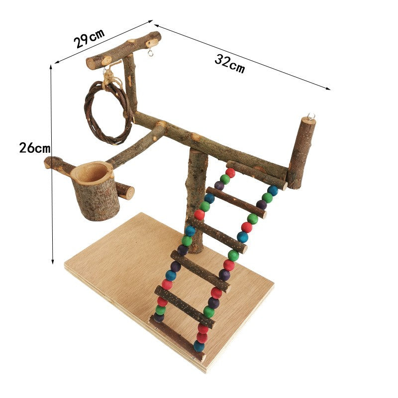 Parrot Training Station Frame – Solid Wood Bird Shelf & Toys