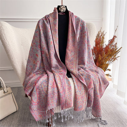 Light-luxury Jacquard Cashew Tassel Fashion Shawl for Women