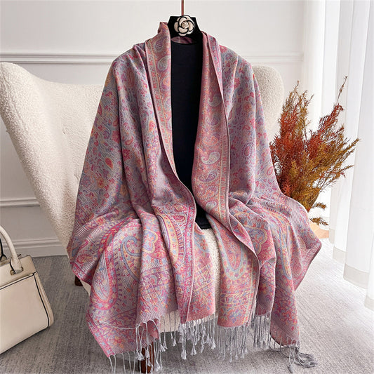 Light-luxury Jacquard Cashew Tassel Fashion Shawl for Women