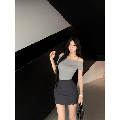 Buy High-Waisted Front-Slit Form-Fitting Stretchy Pencil Skirt