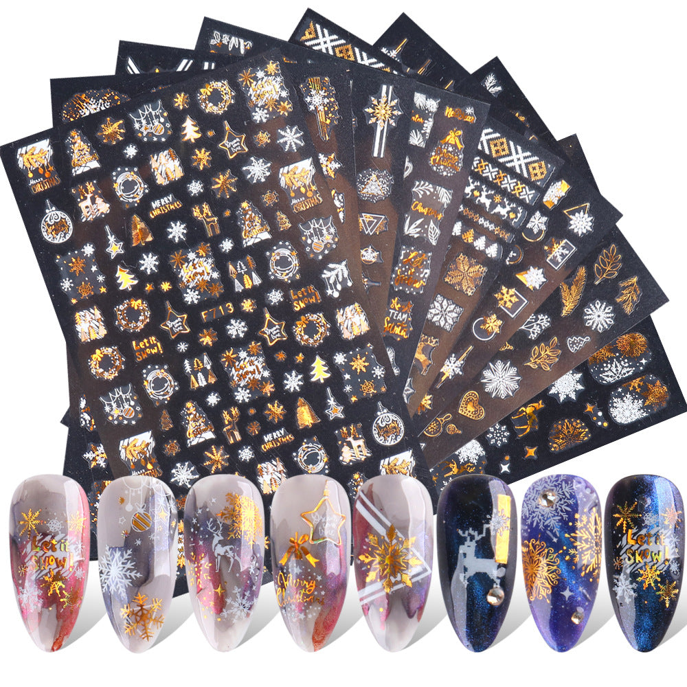 3D Christmas Nail Art Stickers – Golden Laser Snowflake Set global swanky 2