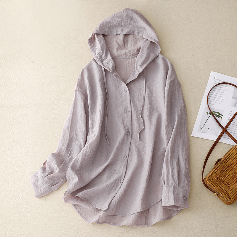 3-Color Hooded Sun Protection Clothing Long-Sleeved Air-Conditioning Shirt Jacket for Women Thin Loose Style 2026 Summer New Casual Top