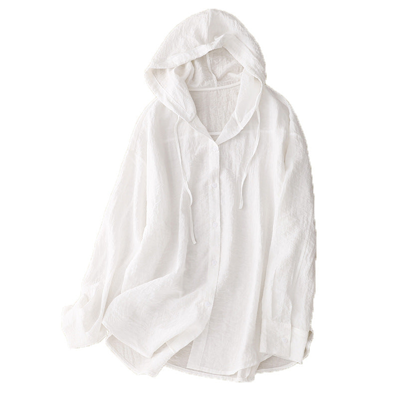 3-Color Hooded Sun Protection Clothing Long-Sleeved Air-Conditioning Shirt Jacket for Women Thin Loose Style 2026 Summer New Casual Top