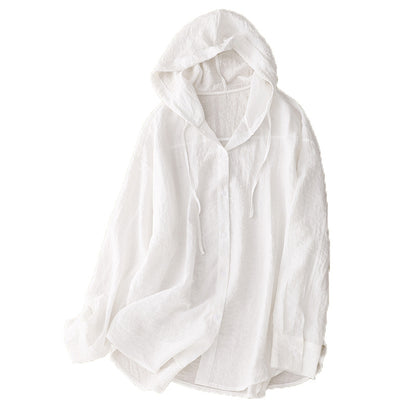 3-Color Hooded Sun Protection Clothing Long-Sleeved Air-Conditioning Shirt Jacket for Women Thin Loose Style 2026 Summer New Casual Top