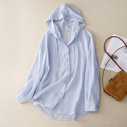 3-Color Hooded Sun Protection Clothing Long-Sleeved Air-Conditioning Shirt Jacket for Women Thin Loose Style 2026 Summer New Casual Top