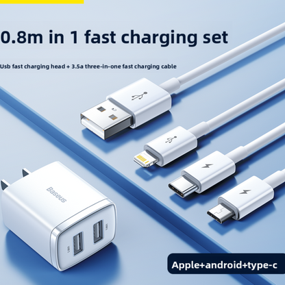 3-in-1 Charger with Data Cable and Triple-Output Charging Head