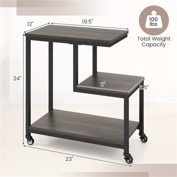 3-layer gray edge table with wheels