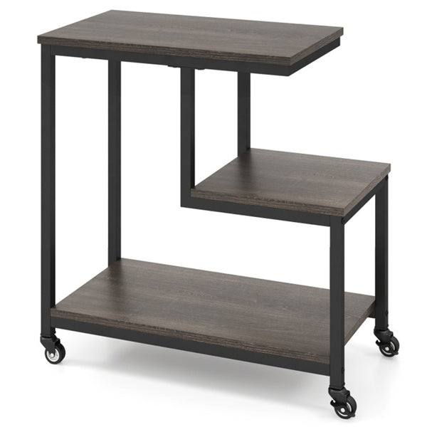 3-layer gray edge table with wheels