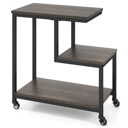 3-layer gray edge table with wheels