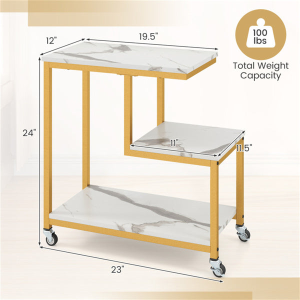 3-layer White edge table with wheels