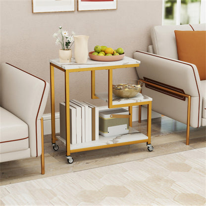 3-layer White edge table with wheels