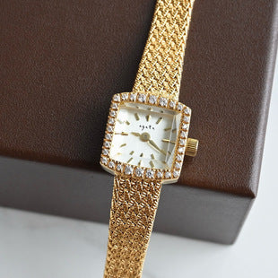 Vintage Square Watch for Women with Dainty Wheat Design