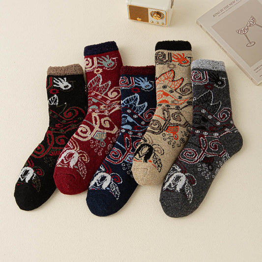 Buy Thick Warm Terry Socks In A Retro Color Palette For Women