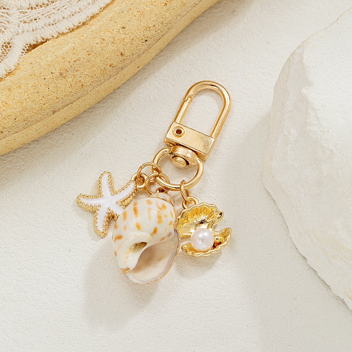 Seaside Alloy Natural Shell Pearl Keychain Stylish Accessory