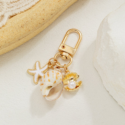 Seaside Alloy Natural Shell Pearl Keychain Stylish Accessory