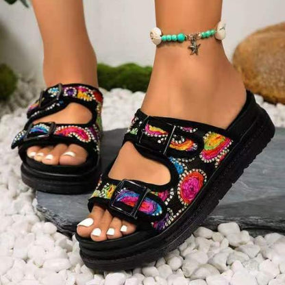 Women's Thick-Soled One-Word Buckle Casual Slippers Wear